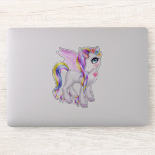 Pegatina Bonita unicornio con barro arco iris y cola