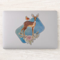Bonito Brown Fawn con pájaro y Rosas