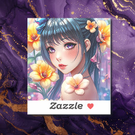 Pegatina Bonito Chica Anime con ojos morados