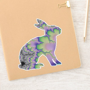 Pegatina Bonito Conejo Fractal Morado y Verde Conejo Conejo