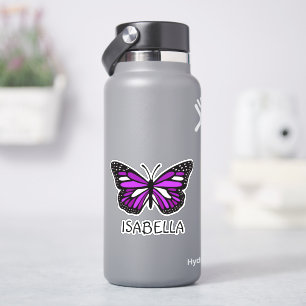 Pegatina Bonito Mariposa púrpura y nombre personalizado