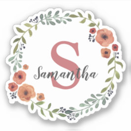 Pegatina Bonito Monograma Floral corona personalizada