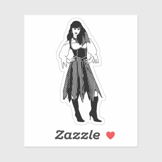 Pegatina Bonito Pirate Lady Fantasy arte náutico original (Hoja)