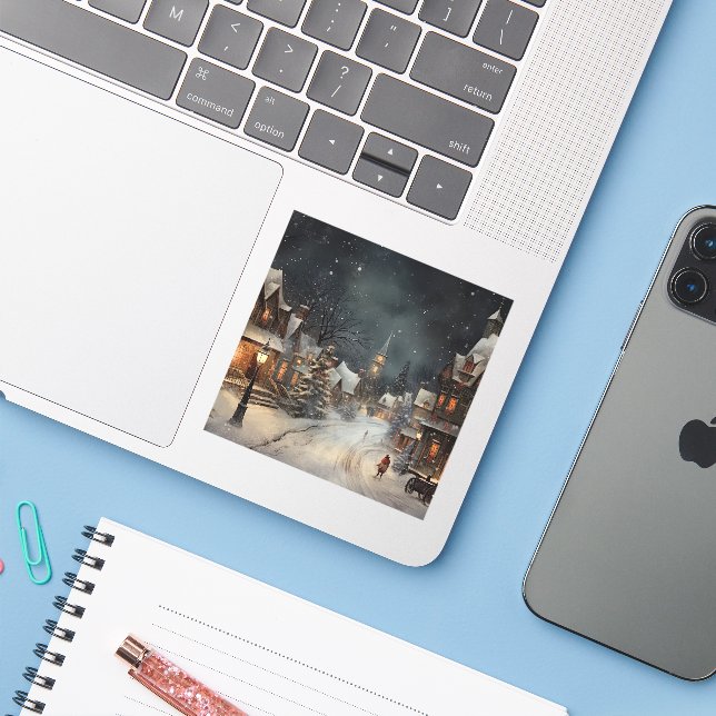 Pegatina Bonito pueblo de Navidades en la noche de los Navi (Ordenado portátil con iPhone)