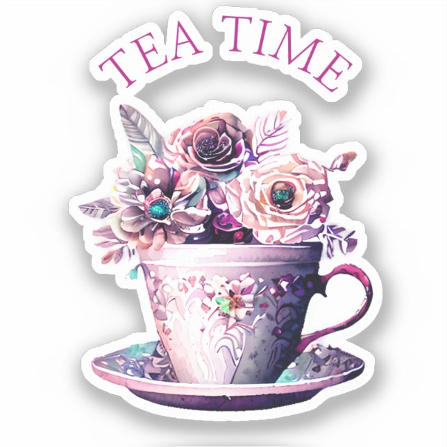 Pegatina Bonito Shabby Chic Victorian Teacup Tea Time (Anverso)