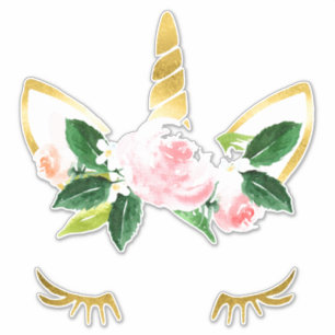 Pegatina Bonito Unicornio Láceos rosa suave Roses cuerno do