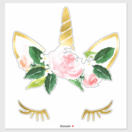 Pegatina Bonito Unicornio Láceos rosa suave Roses cuerno do