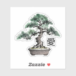 Pegatina Bonsai Tree Sumi-e Style Japanese Love Calligraphy