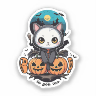 Pegatina Boo a ti también Alas y calabaza de gatos