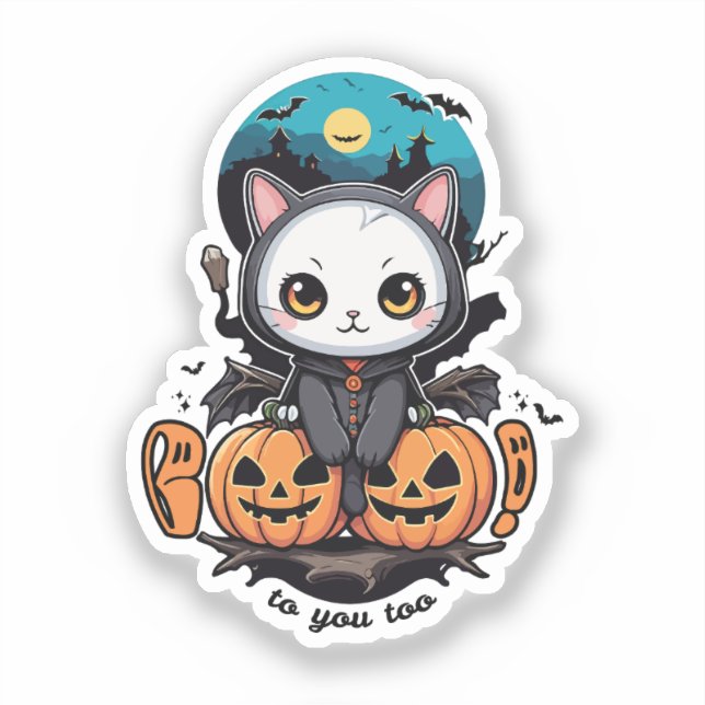 Pegatina Boo a ti también | Alas y calabaza de gatos (Anverso)