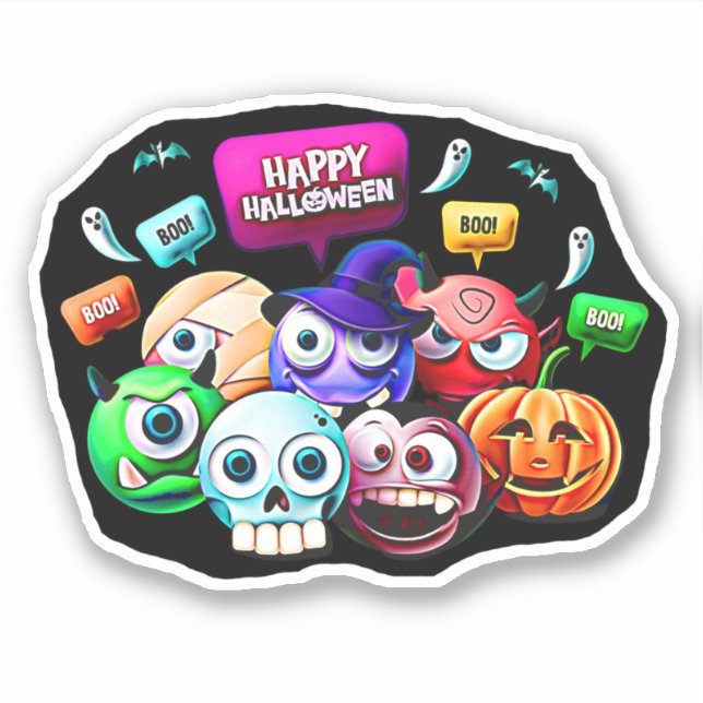 Pegatina Boo feliz de Halloween, juego de caracteres 3D (Anverso)