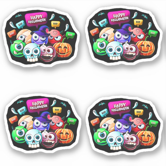 Pegatina Boo feliz de Halloween, juego de caracteres 3D de  (Anverso)
