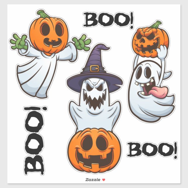 Pegatina BOO! Ghosts with Pumpkins Halloween Cartoon Chaos (Hoja)