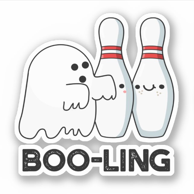 Pegatina Boo-ling Funny Halloween Bowling Ghost Pun (Anverso)