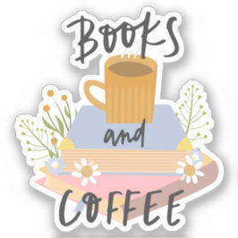 Pegatina Book Sticker, Books and Coffee, Geschenkidee