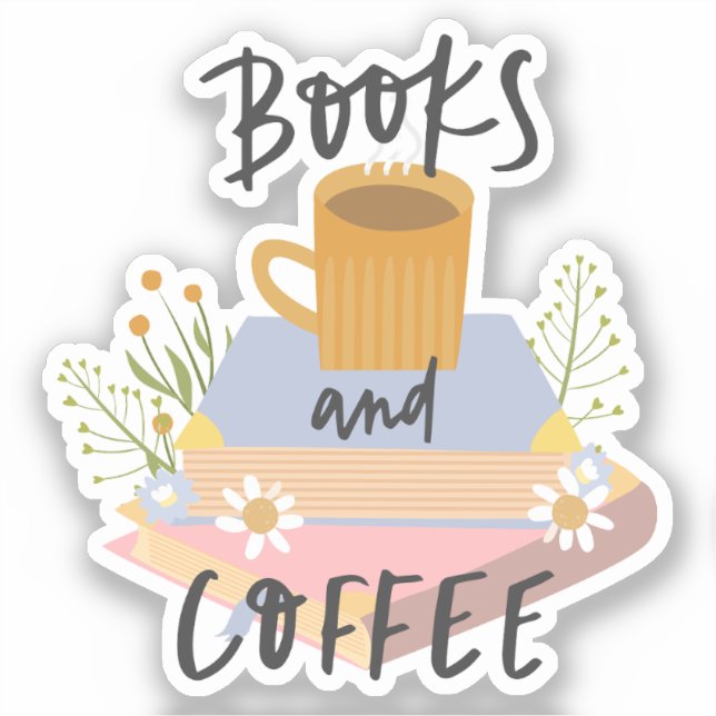 Pegatina Book Sticker, Books and Coffee, Geschenkidee (Anverso)