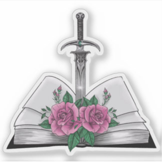 Pegatina Book with sword and roses