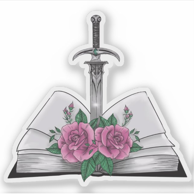 Pegatina Book with sword and roses (Anverso)