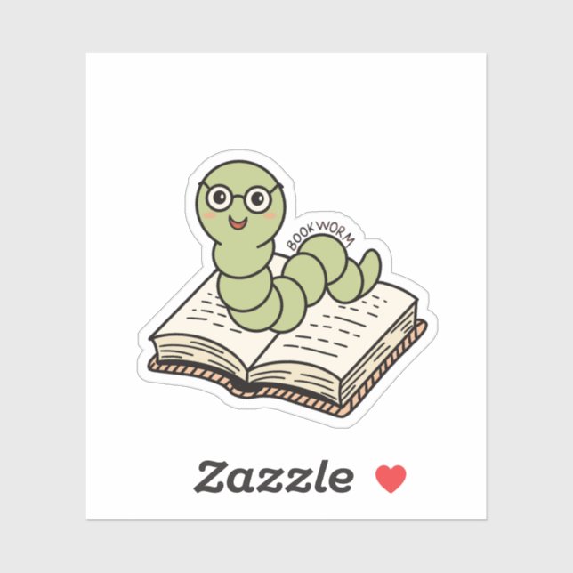 Pegatina Book Worm Cute Bookish Book Lover Worm (Hoja)