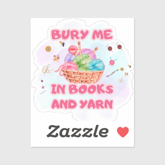 Pegatina Books and Yarn Crochet Basket Art (Hoja)