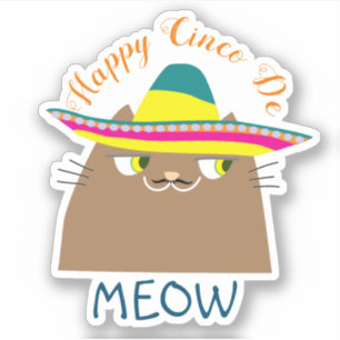 Pegatina Booo El Gato Feliz Cinco De Mayo, Cuerdo Mexicano