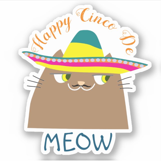 Pegatina Booo El Gato Feliz Cinco De Mayo, Cuerdo Mexicano (Anverso)