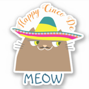 Pegatina Booo El Gato Feliz Cinco de Mayo , Lindo Mexicano