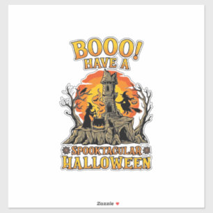 Pegatina Booo Espeluznante Halloween Bruja Caldero Castillo