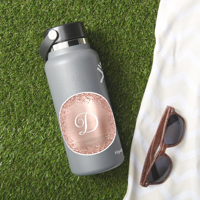 Pegatina Borde de brillo de oro rosa y monograma de círculo (HydroFlask Insitu)