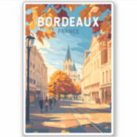 Pegatina Bordeaux France Viñage Viaje Arte Vintage<br><div class="desc">Diseño de viaje vectorial retro de burdeos. Burdeos,  centro de la famosa región vinícola,  es una ciudad portuaria situada en el río Garonne,  al suroeste de Francia.</div>