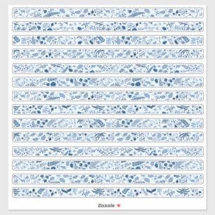 Pegatina Bordes de flores boho azules hermosos