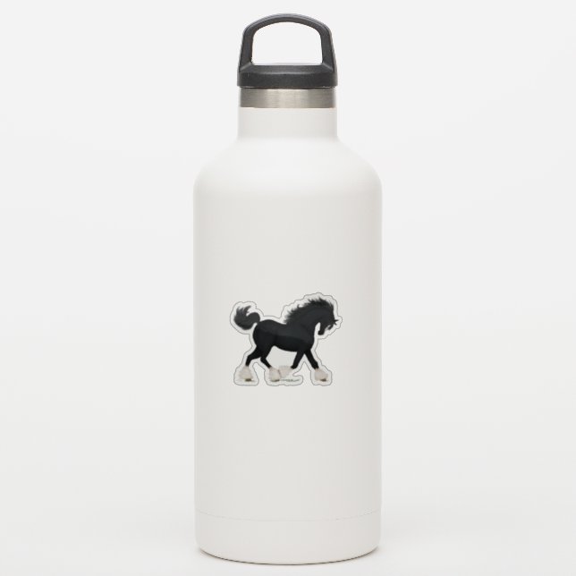 Pegatina Borrador de caballos de camiseta de trote negro co (Botella de agua)