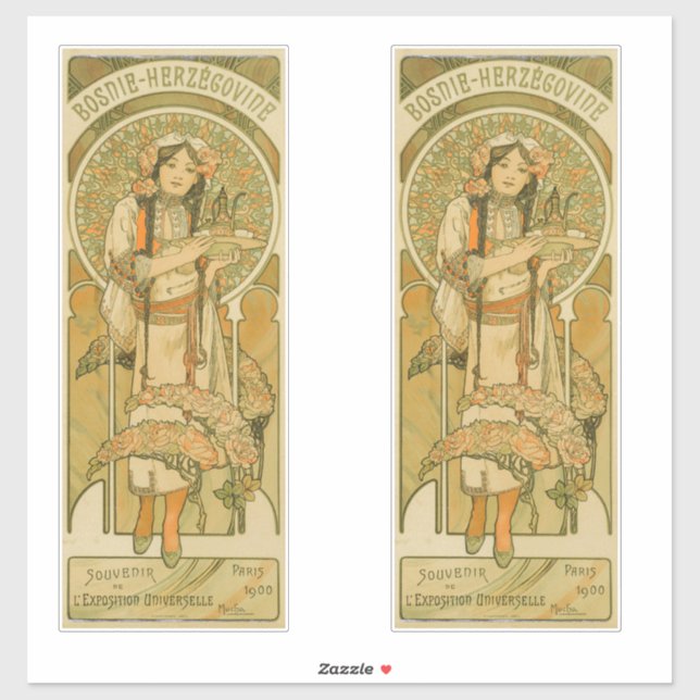 Pegatina Bosnia y Herzegovina por Alphonse Mucha (1900) (Hoja)