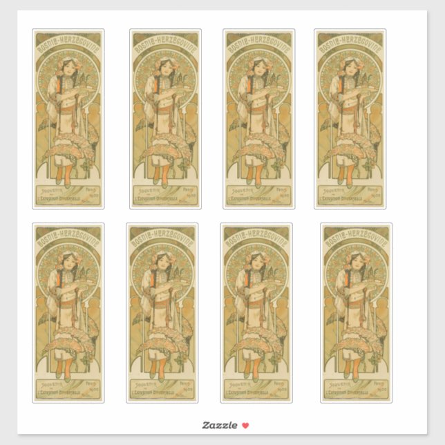 Pegatina Bosnia y Herzegovina por Alphonse Mucha (1900) (Hoja)