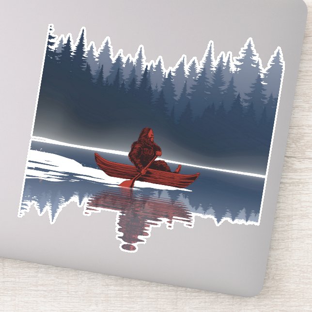 Pegatina Bosque de Pino Bigfoot Lake Canoe (Detalle)