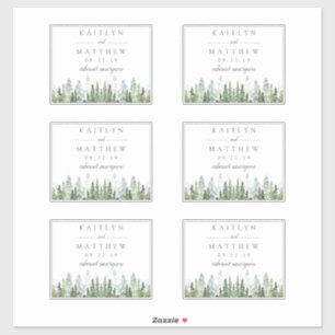 Pegatina Bosque de Pinos Acuarela para Boda - 4.5" x 3.5"