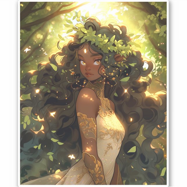 Pegatina Bosque Elf African American Black Fantasy Art (Anverso)