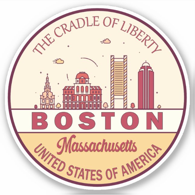 Pegatina Boston Massachusetts City Skyline Emblem (Anverso)