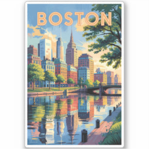 Pegatina Boston Massachusetts Skyline Travel Art Vintage