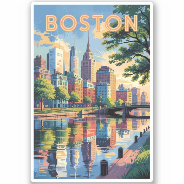 Pegatina Boston Massachusetts Skyline Travel Art Vintage (Anverso)