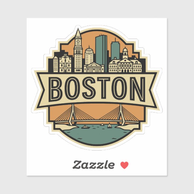 Pegatina Boston Skyline Zakim Bridge Retro Travel Badge (Hoja)