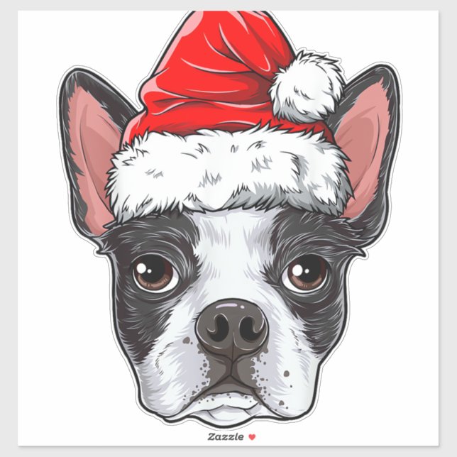 Pegatina Boston Terrier Navidades Perro Santa Hat Chicas de (Hoja)