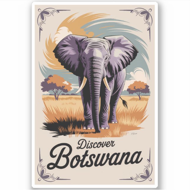 Pegatina Bostwana Elephant Ilustracion Viaje de arte (Anverso)