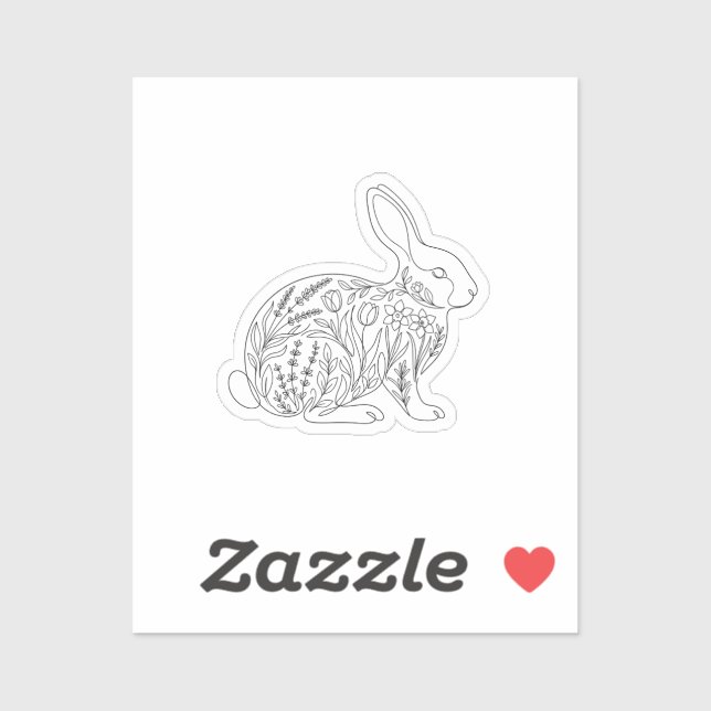 Pegatina Botanical Bunny Silhouette Floral Line Art Sticker (Hoja)