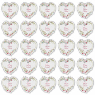 Pegatina Botanical Heart in Pink and Red Shades Custom Text