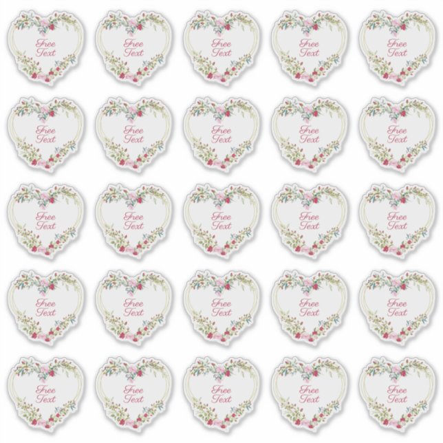 Pegatina Botanical Heart in Pink and Red Shades Custom Text (Anverso)