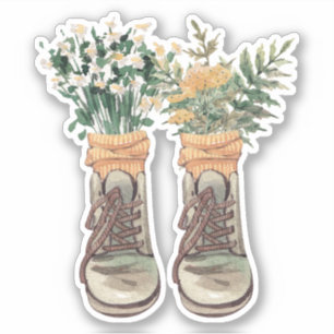 Pegatina Botas de senderismo y flores silvestres