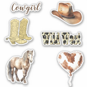 Pegatina Botas de vaquera sombrero caballo cumpleaños