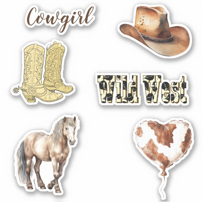 Pegatina Botas de vaquera sombrero caballo cumpleaños (Anverso)