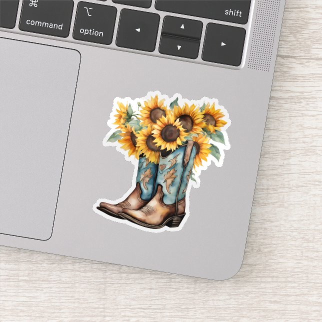 Pegatina Botas de Vaquero Rústicas y Girasoles Impermeables (Detalle)